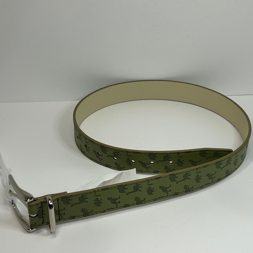 Wonder Nation Boys Dinosaur Print‎ Belt Olive Green Silver Buckle Size Large